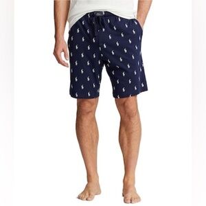 Polo Ralph Lauren Pajama Short Pants L Navy Blue Cotton Allover Pony w/pockets